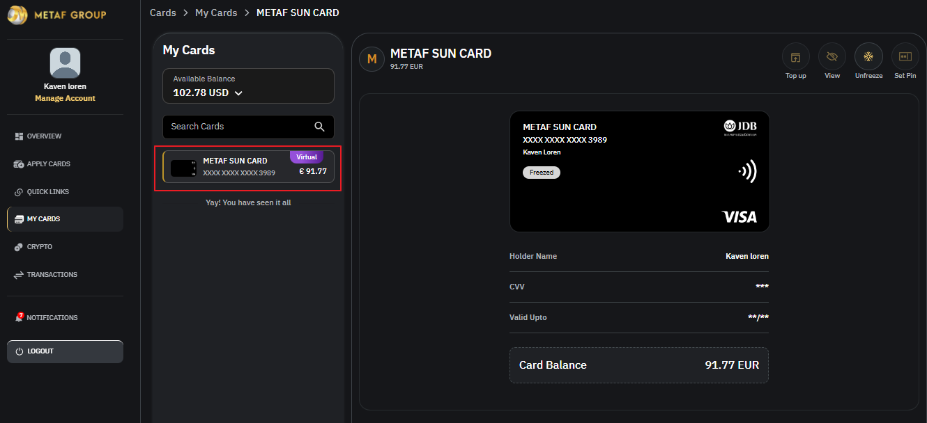card you want to View